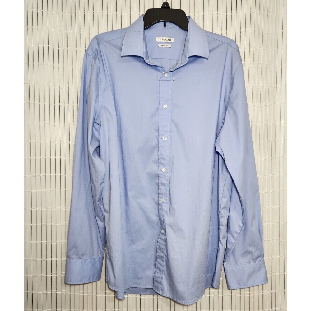 Haggar Classic Fit Shirt Size 16-16.5 Blue Long sleeve